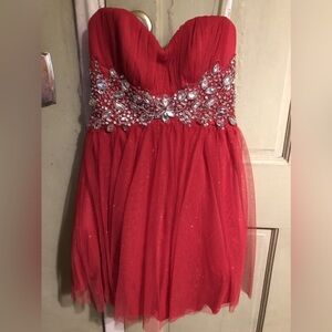 Short Puffy Red Strapless Dress by B. Darlin Size 3/4 for Homecoming Dance